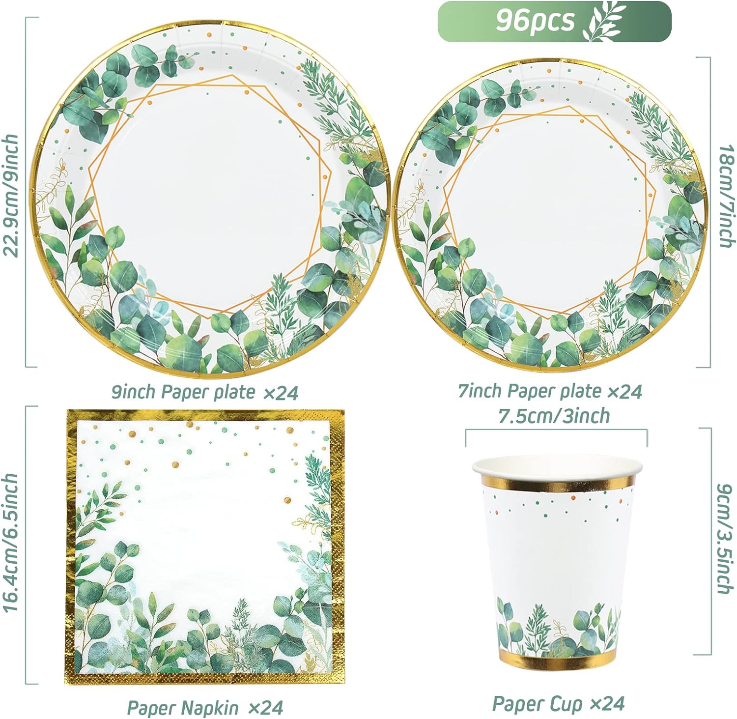 Grünes Partygeschirr Set – 125 Teile Für 25 Gäste, Pappteller, Becher, Servietten